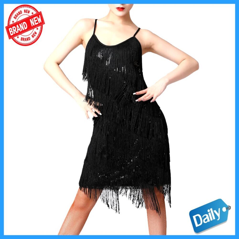 Sequin Fringe Flapper Dress Salsa Latin Dance Costume Adjustable Straps